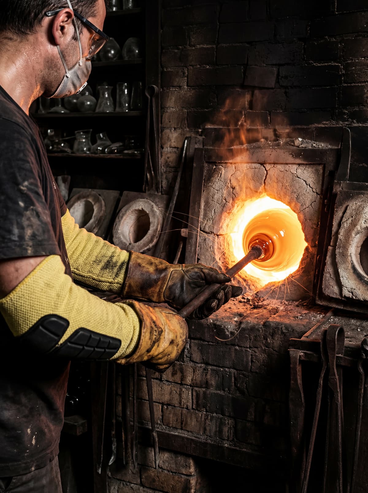 Fusione del cristallo a 1400 gradi — sabbia silicea trasformata in vetro liquido