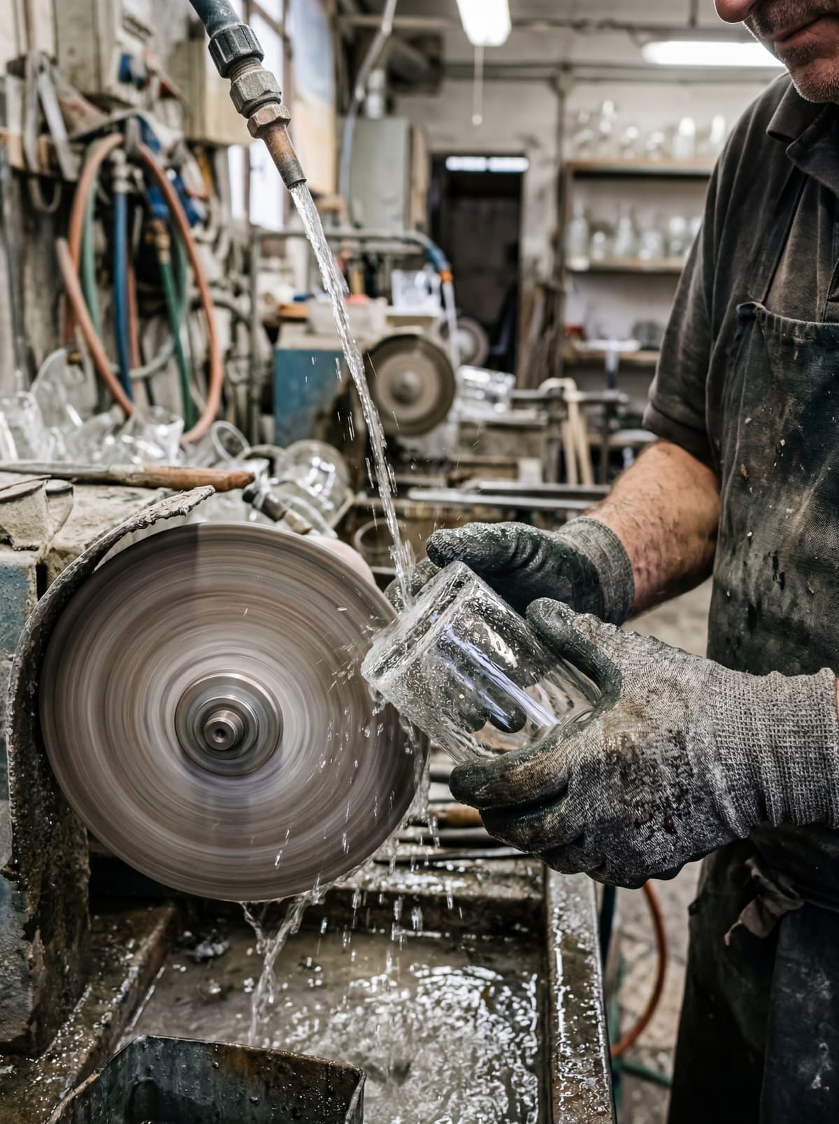 Taglio e molatura a freddo del cristallo — incisioni di precisione con utensile diamantato