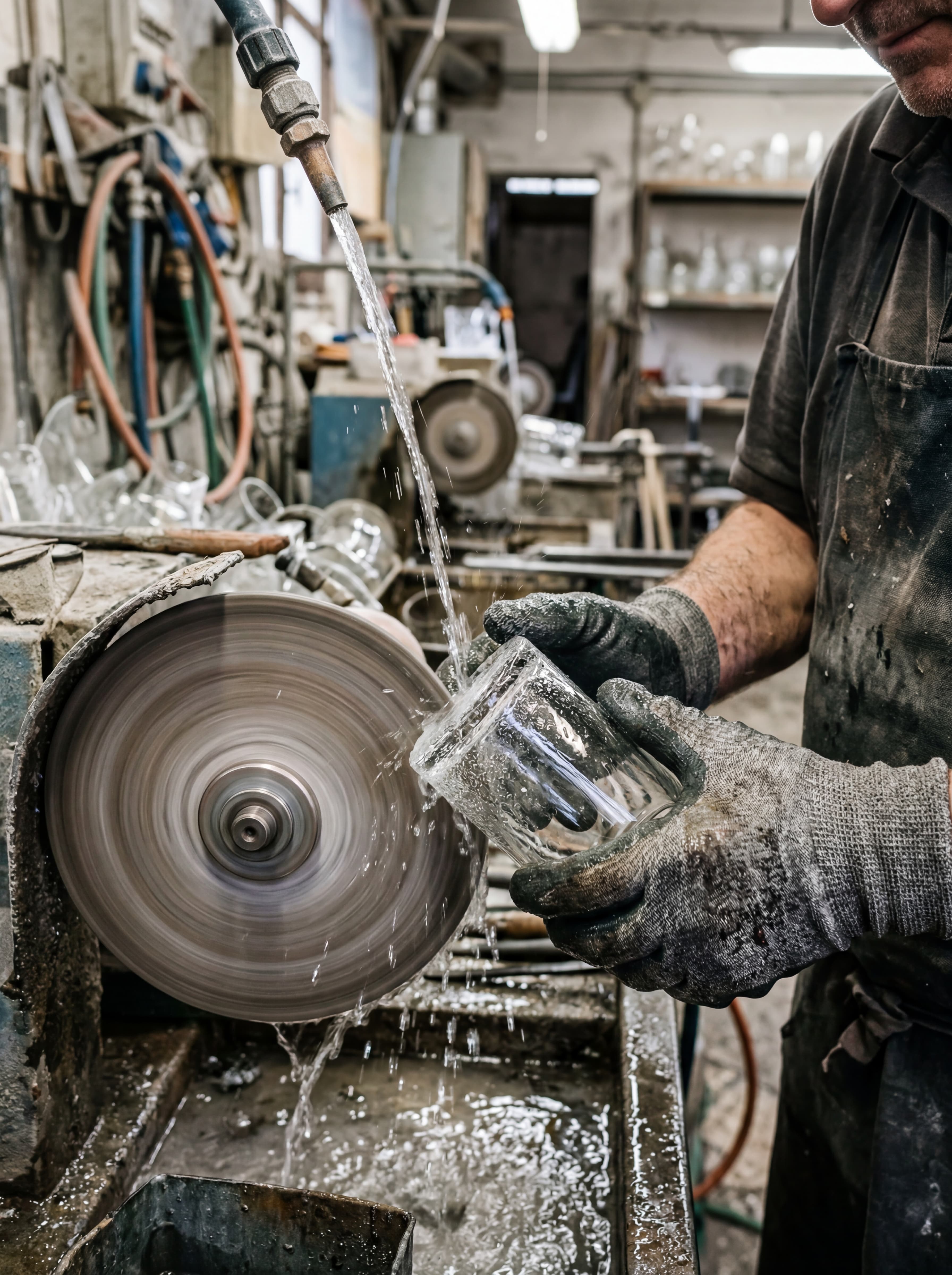 Taglio e molatura a freddo del cristallo — incisioni di precisione con utensile diamantato